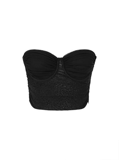 Straplez Tül Crop Top