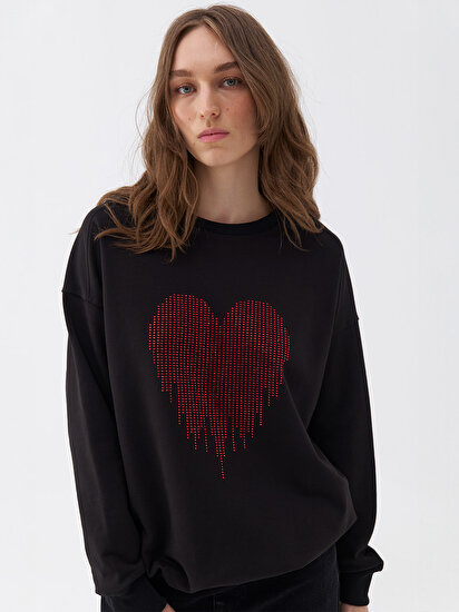 Oversize Taş Baskılı Sweatshirt