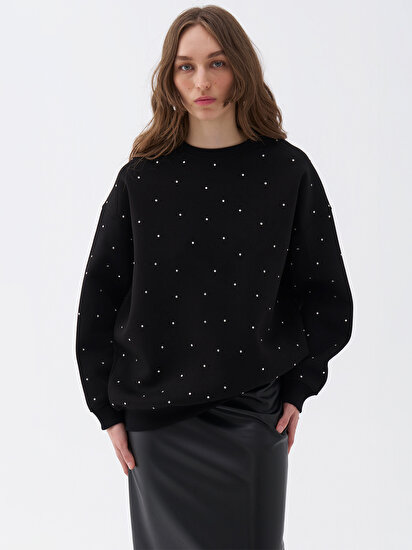 Oversize Taş Baskılı Sweatshirt