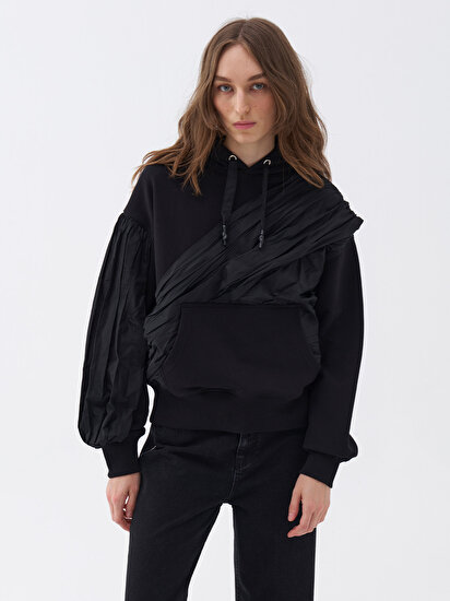Tafta Drape Detaylı Kapüşonlu Sweatshirt