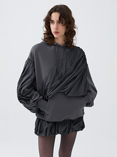 Tafta Drape Detaylı Kapüşonlu Sweatshirt