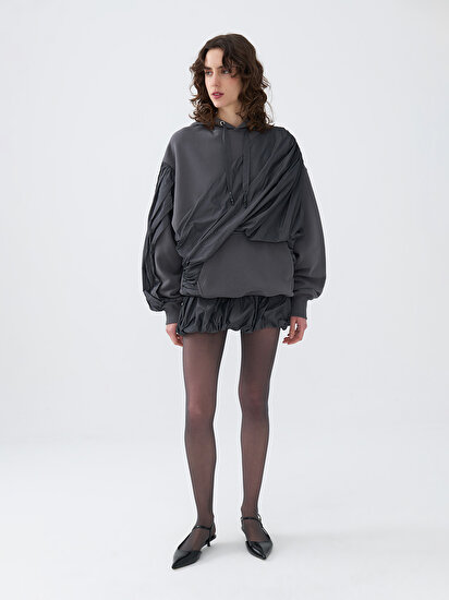 Tafta Drape Detaylı Kapüşonlu Sweatshirt