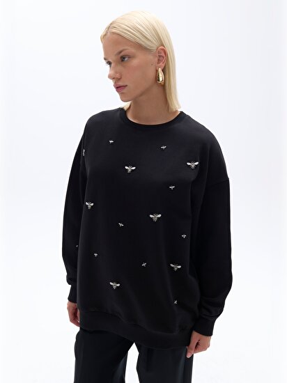 Oversize Metal Aksesuarlı Sweatshirt