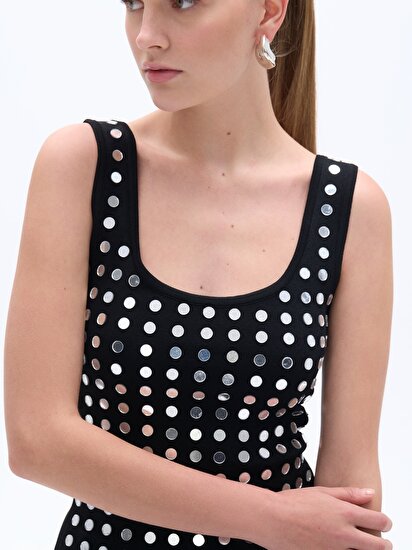 Ayna Tasarımlı Kalın Askılı Crop Top