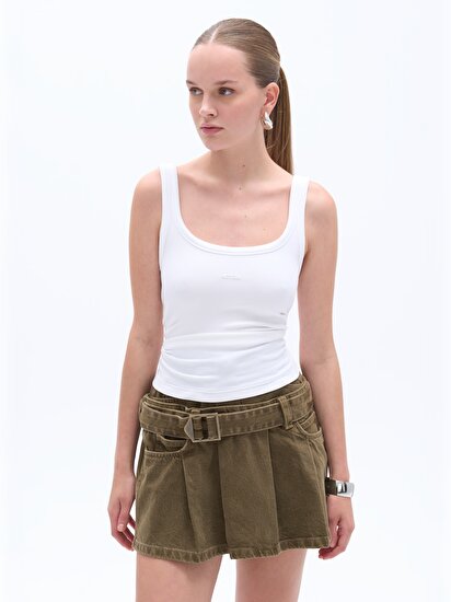 Baskı Detaylı Askılı Crop Top