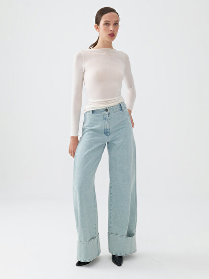Yüksek Bel Wide Leg Jean Pantolon