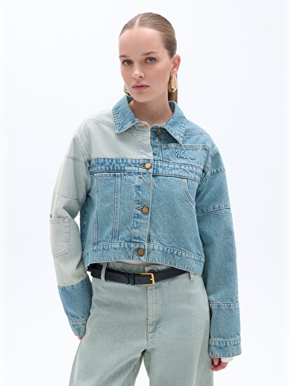 Blok Renkli Jean Ceket