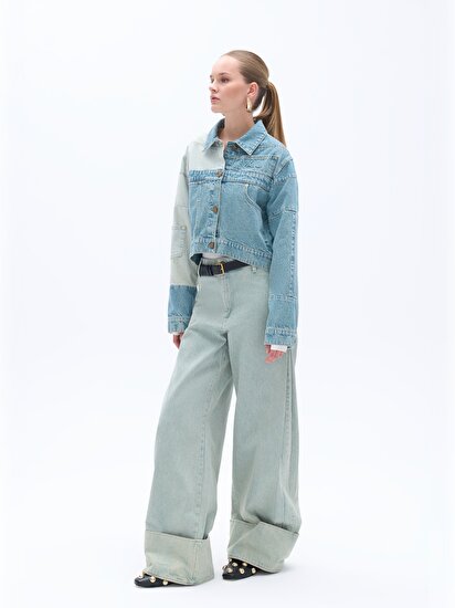 Blok Renkli Jean Ceket