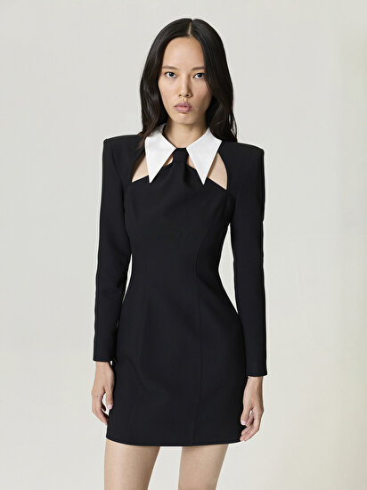 Kravat Yaka Mini Elbise