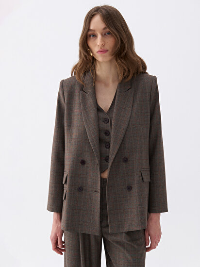 Vatkalı Ekoseli Blazer Ceket