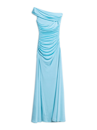 Tek Omuz ve Drape Detaylı Maxi Elbise