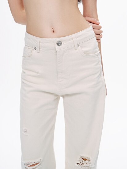 Taş Detaylı Wide Leg Jean Pantolon