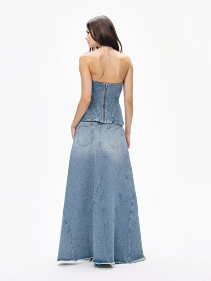 Kalp Yaka Denim Bluz