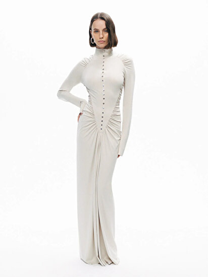 Drape Detaylı Maxi Elbise
