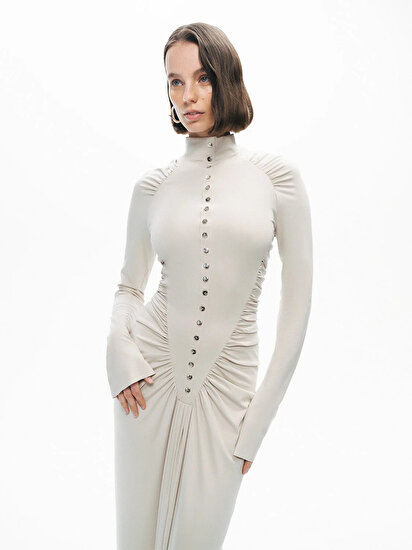 Drape Detaylı Maxi Elbise