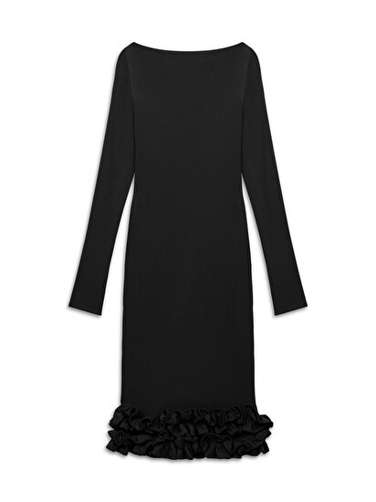 Fırfır Detaylı Jarse Maxi Elbise