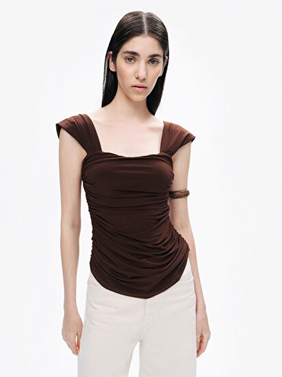 Kalın Askılı Drape Detaylı Bluz