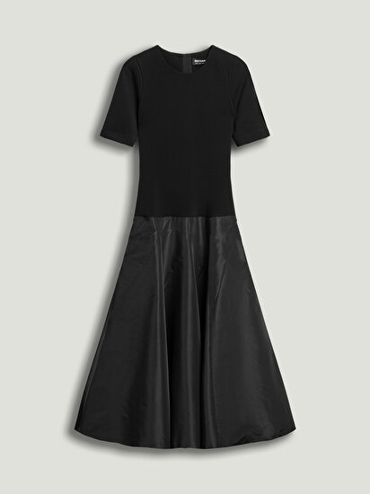 Tafta Detaylı Midi Elbise