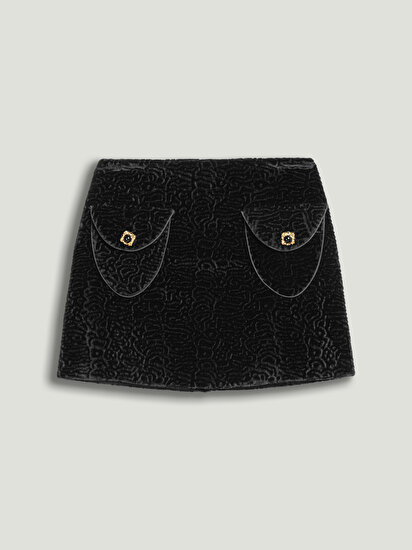 Aksesuarlı Süet Mini Etek