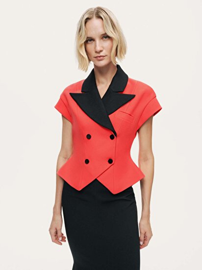 Katlı Kruvaze Yaka Yelek