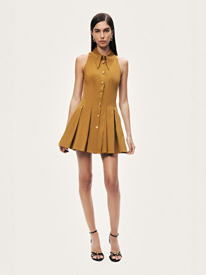 Gömlek Yaka Pileli Mini Elbise