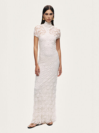 Transparan Dantel Detaylı Maxi Elbise