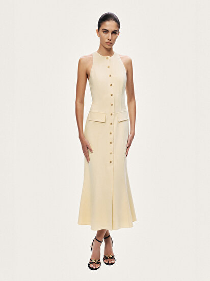 Düğme Detaylı Midi Elbise