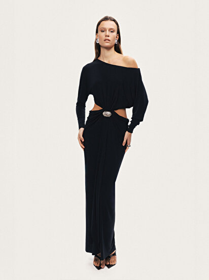 Pencere Detaylı Maxi Elbise