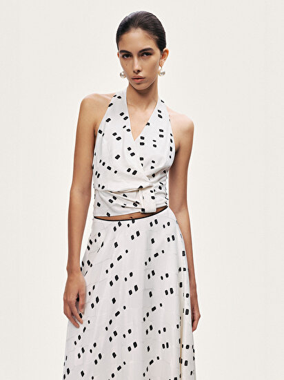 Halter Yaka Desenli Bluz