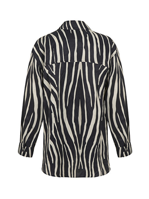 Nocturne Zebra Desen Oversize Keten Gömlek