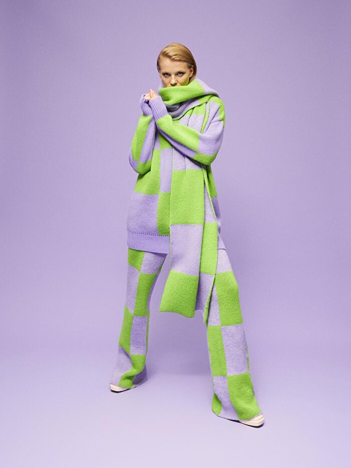 Nocturne Desenli Geniş Paça Pantolon