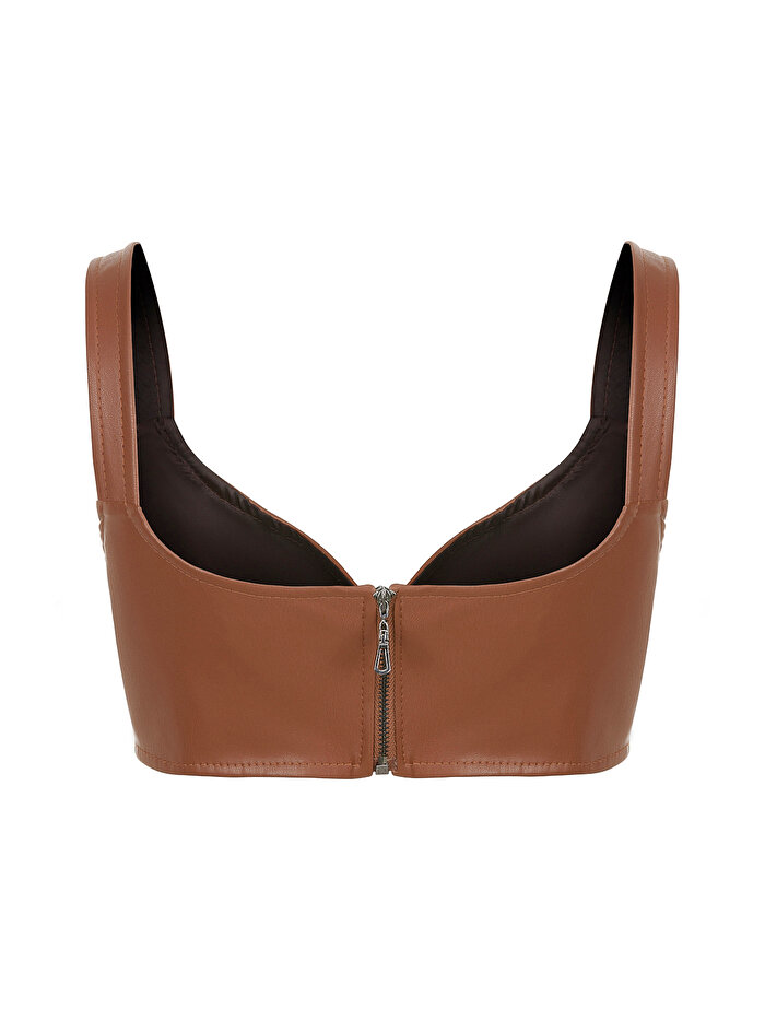 Nocturne Kalp Yaka Suni Deri Crop Top