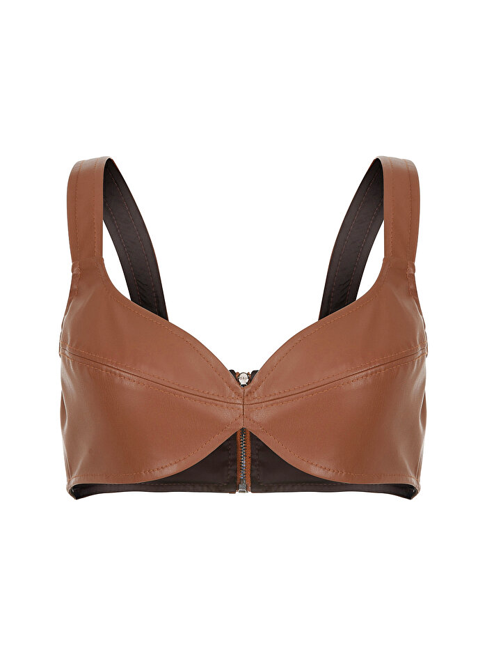 Nocturne Kalp Yaka Suni Deri Crop Top