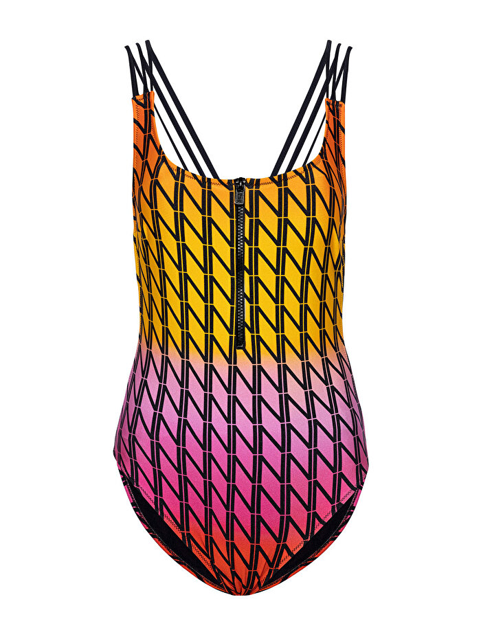 Nocturne Fermuar Detaylı Desenli Mayo