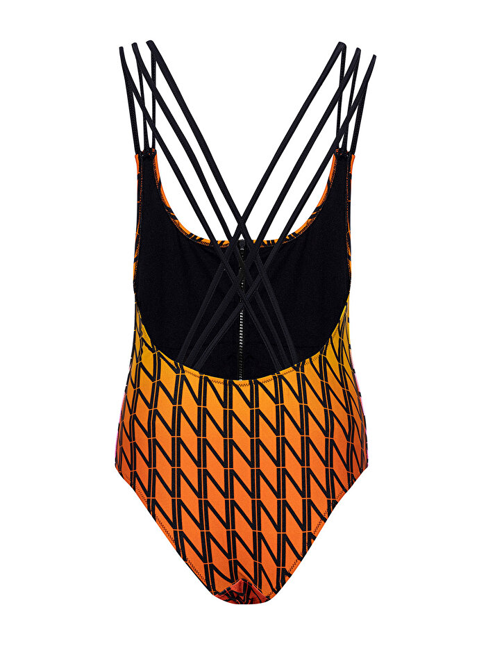 Nocturne Fermuar Detaylı Desenli Mayo