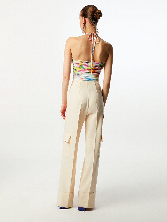 Nocturne Dekolte Detaylı Desenli Crop Top