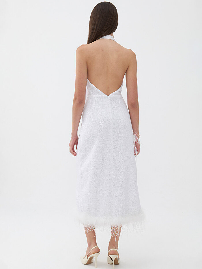 Nocturne Payetli Otriş Tüy Detaylı Elbise