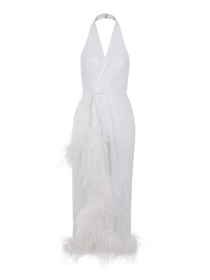 Nocturne Payetli Otriş Tüy Detaylı Elbise