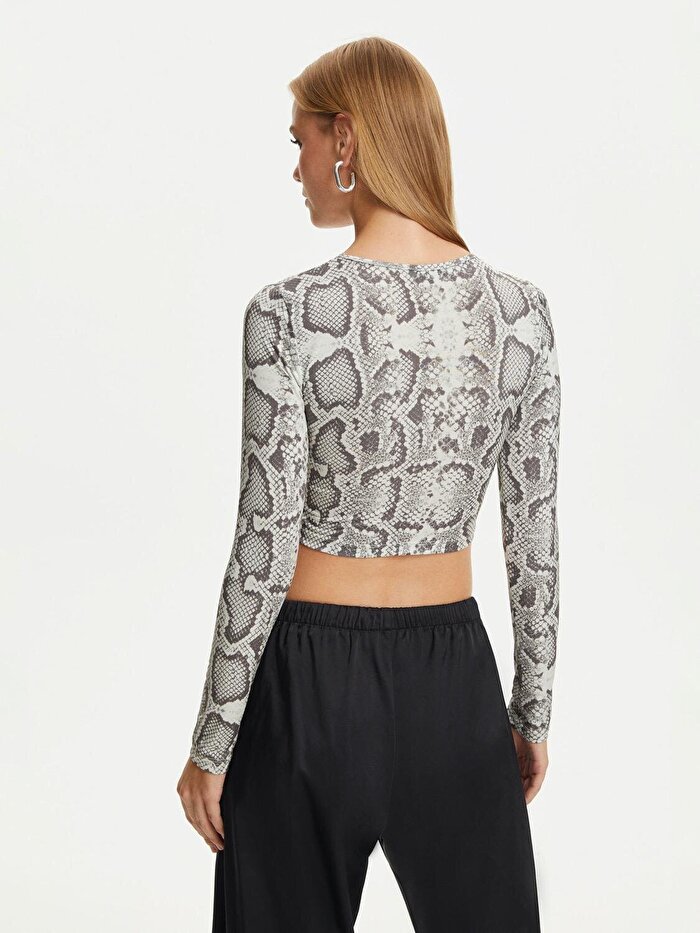 Nocturne Gümüş Yılan Desen Crop