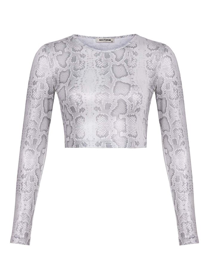 Nocturne Gümüş Yılan Desen Crop