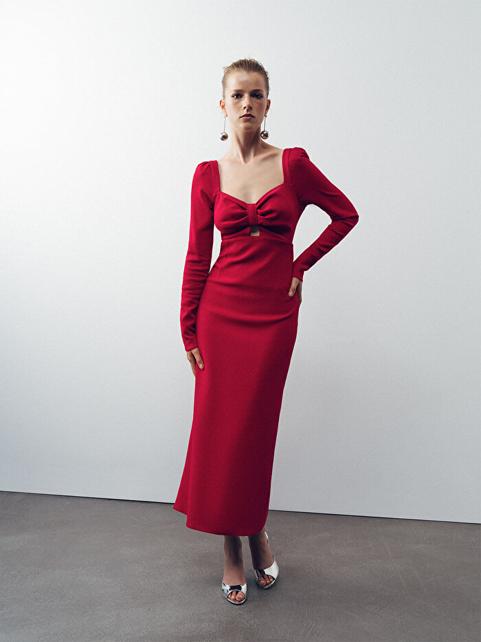 Nocturne Pencere Detaylı Midi Elbise