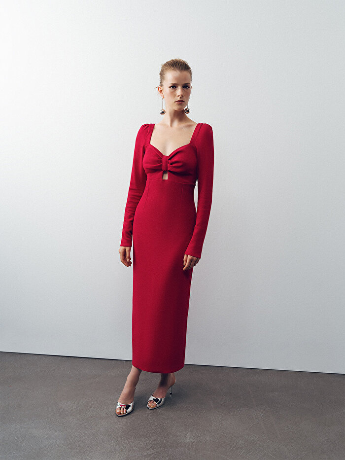 Nocturne Pencere Detaylı Midi Elbise