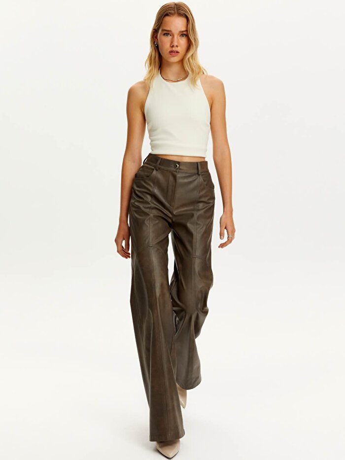 Nocturne Deri Efektli Pantolon