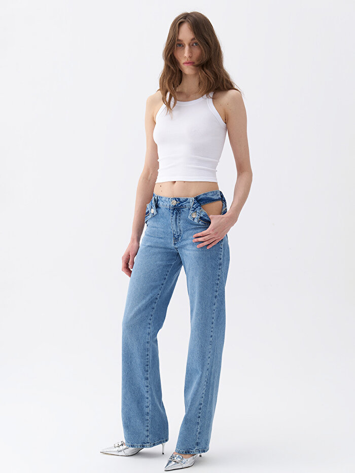 Nocturne Fermuar Kapamalı Pencereli Jean Pantolon