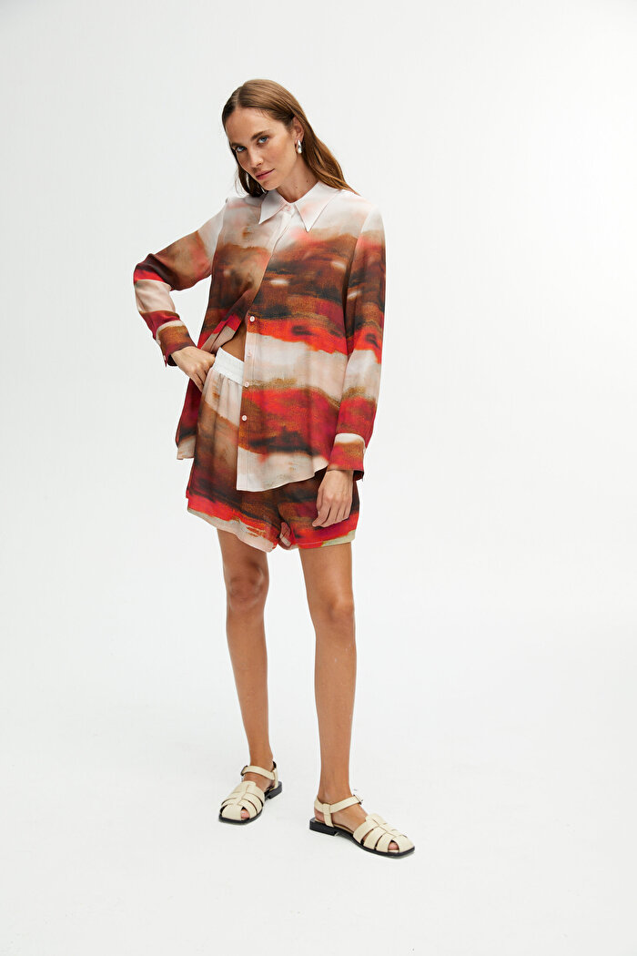 Nocturne Desenli Yüksek Bel Şort