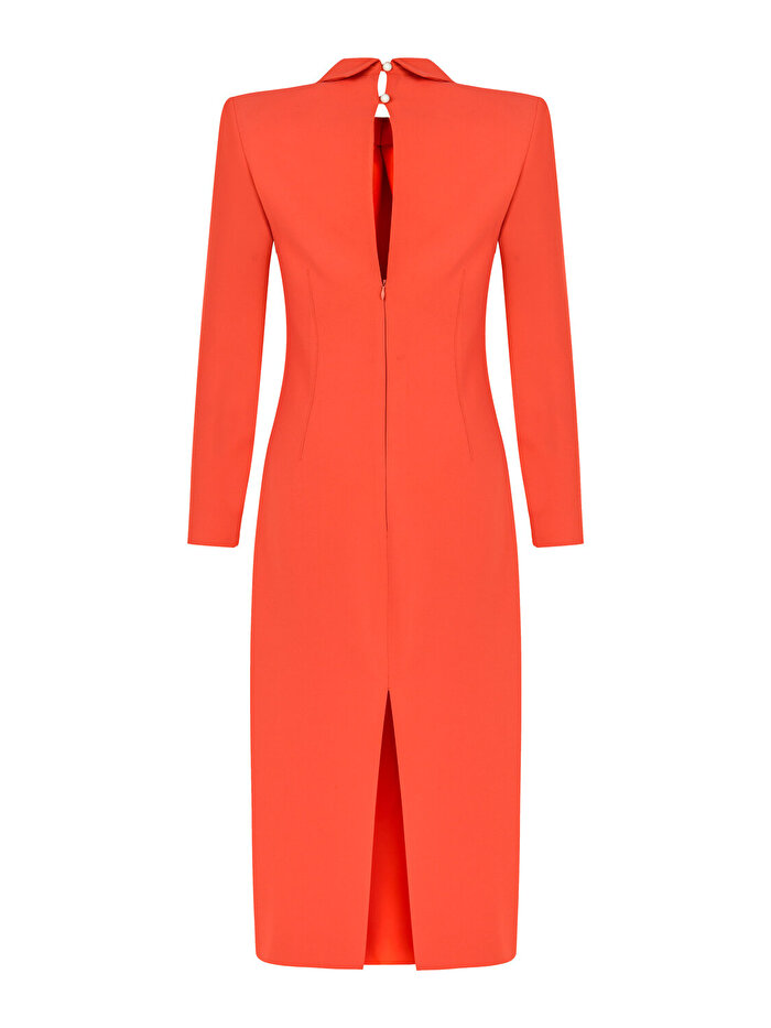 Nocturne Vatkalı Kravat Yaka Midi Elbise