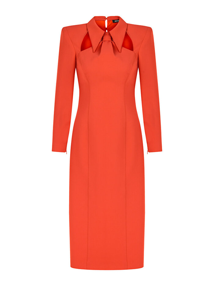 Nocturne Vatkalı Kravat Yaka Midi Elbise