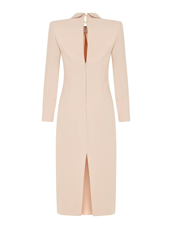 Nocturne Vatkalı Kravat Yaka Midi Elbise