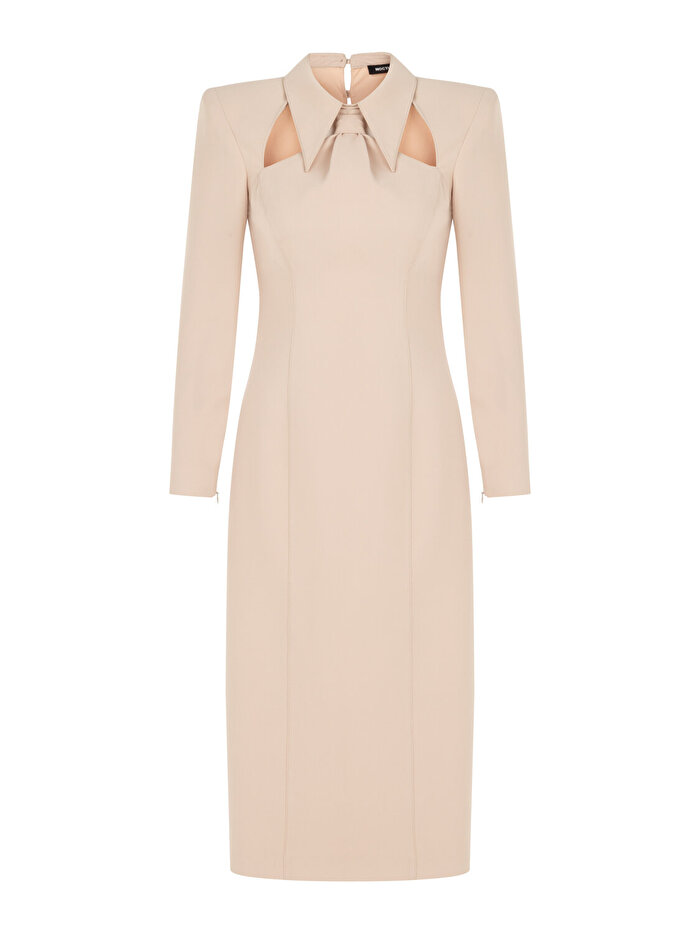 Nocturne Vatkalı Kravat Yaka Midi Elbise