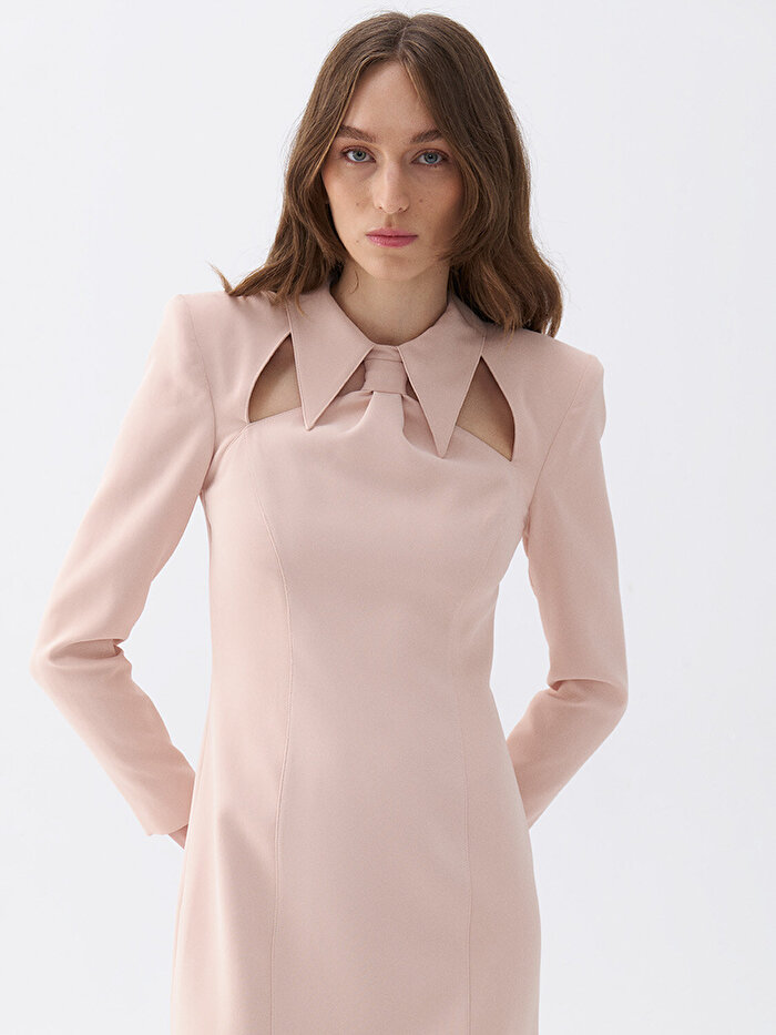 Nocturne Vatkalı Kravat Yaka Midi Elbise